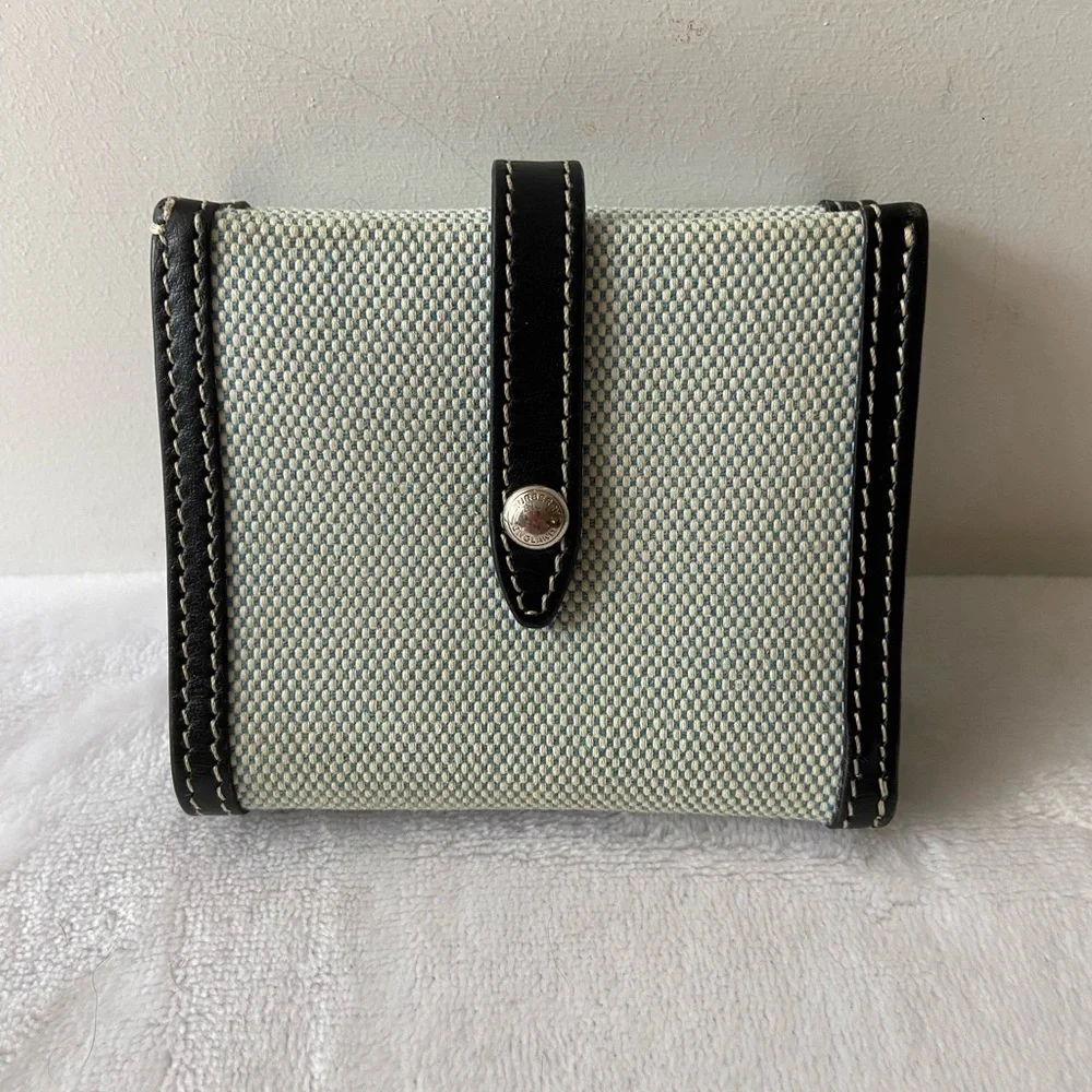 BURBERRY Blue and Black Two-Tone Trifold Canvas and Leather Wallet - Picture 2 of 13